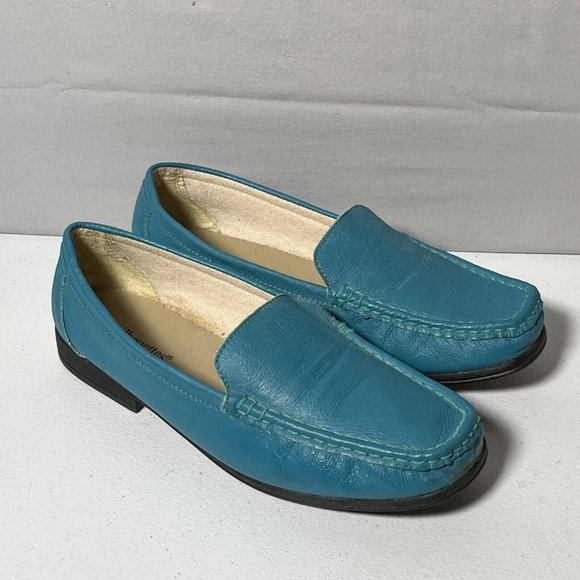 Silhouettes Brand Turquoise Teal Blue Slip On Shoes Leather Womens Size 11 - Picture 1 of 7